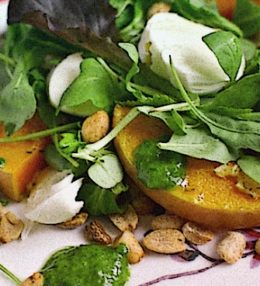 Salad with baked pumpkin and mozzarella