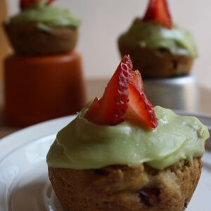 Jalapeño Strawberry Cornmeal Cupcakes with Avocado Frosting