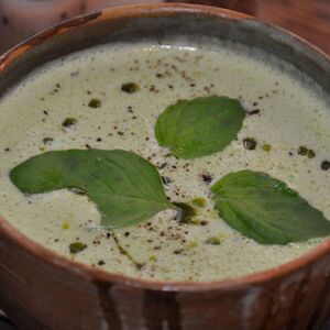 Cream of wild garlic and celeriac soup